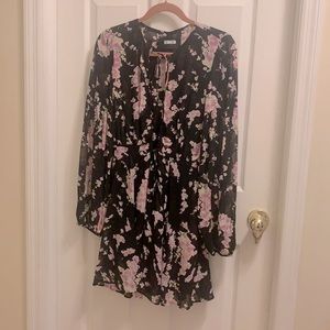 Reformation Black Floral Longsleeved Dress